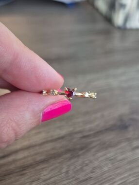 RYYM Gold Ring with Heart-Shaped Red Stone